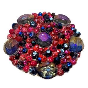 Fushia & Blue Crystal & Beads Round Bling Buckle!